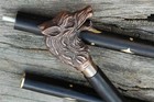 Walking Stick Wolf Head Antique Brass Handle Wooden Cane Vintage D  cor
