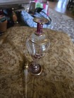 Vintage Rose Etched Glass Perfume Bottle Gold Trim 5 5  Egyptian Style