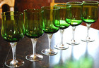 Vtg Set 6 Colony Saturn Green Water Goblets Hand Blown Glass Twist Stem 7 25 