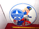 Vintage Mobil Mobilgas Police Woman      On Motorcycle Porcelain Gasoline Oil Sign