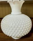 Vintage White Hobnail Milk Glass Hurricane Lamp Shade Globe Ruffled Top 8   