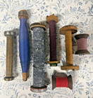 Lot Of 7 Vintage Wooden Industrial Textile Bobbins Thread Spools