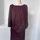 Ignite Evenings Maxi Dress Gown 16 Burgundy Mesh Glitter Cape Formal