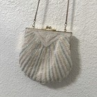 Vtg Carla Marchi Shell Beaded Evening Bag Iridescent White Pastel Kiss Lock