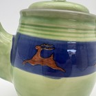Enesco Yuletide By The Fireside Green Stoneware Teapot W  Lid Reindeer Design