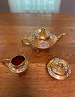 Vtg 3 Pc Set Murano Ruby Red Venetian Glass Tea 24k Hand Painted Enamel Coffee