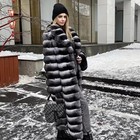 Top Women Natural Rex Rabbit Fur Long Coat Winter Chinchilla Color Lapel Jackets