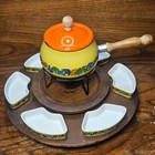 Vintage 70s Groovy Mushroom Shroom Fondue Set W  Lazy Susan Mid Century Merry