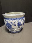 Vintage Chinoiserie Blue White Porcelain Planter Pot Floral 7 25  Tall