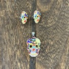 D  a De Los Muertos M  x  925 Sterling Silver  multicolor Crystal Skull Set