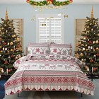  Christmas Quilt Set Queen Size 3-piece Xmas Full queen White Gray Red