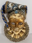 Vintage Venetian Jester Wall Mask Hand Painted Gold Leaf Musical Note Blue 6 5 