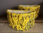 Wall Planter 7   x 5   x 3    Pair 1960   s Bright Yellow And Blue Splatter Design Mc
