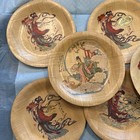 Vintage Woven Bamboo Plate With Painted Asian Figure And Chinese Characters 10pc