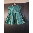 The Childrens Place Baby Girl Teal Gold Metallic Brocade Holiday Dress 9-12m