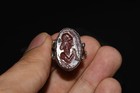 Rare Ancient Roman Silver Ring With King Agate Stone Intaglio Seal Bezel Animal