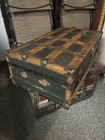 35 X 21 X13 Antique Wood Slat Cloth Steamer Trunk Chest Storage Box Coffee Table