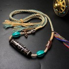 Pure Tibetan Buddhism Agate 9 Eyes Totem Dzi Bead Amulet Necklace Pendant G736