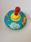 Vintage 1960 s Spinning Top Ohio Art Metal With Wood Handle Litho Tin Zoo Animal