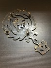 Antique Eagle Heart Leaves Design Cast Brass Footed Trivet 8 75 lx5 5 w