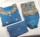 3pc Embroidered Sequin Silk Chiffon Salwar Kameez   Dupatta - Teal Blue - Medium