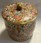 Vintage Chintz Floral Tin Lidded Canister Container Made In England Shabby Decor