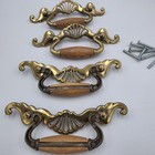 4  French Provincial Vintage Hardware Cabinet Drawer Pulls Brass   Oak Wood 5  