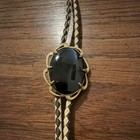 Vintage Men s Western Bolo Tie Adjustable Oval W  Natural Black Onyx Stone