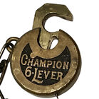 Antique vintage Pancake Push-key Champion 6-lever Works W key Attached Chain