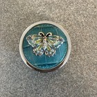 Brighton  Metal Tourquoise Butterfly Pill Box With Divided Interior