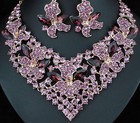 Lily Purple Austrian Crystal Rhinestone Necklace Earrings Set Prom Bridal N917p