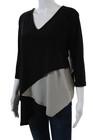Sympli Womens Long Sleeve V-neck Layered Ruched Dress Top Black Size 10