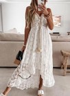 Women s Crochet Lace Maxi Dress Spaghetti Strap V Neck Cami Beach Boho Sundress