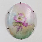 Antique Victorian Porcelain Pink Flower Hand Painted Floral Brooch Grandmother