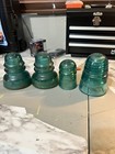 4 Vintage Hemingray  Blue Aqua Glass Insulator Railroad Antique  Lot Of 4