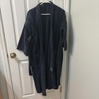 Vintage Bill Blass Bathrobe Mens One Size Blue Striped Cotton Heavyweight Belt