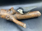 Vintage Hand Carved And Painted Wood Bird Nuthatch On Log