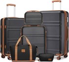 Kono Black Carry On Hardside 6piece Luggage Set With 4 Spinner Wheels For Travel