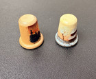 Lot Of 2 Hand-painted Wooden Sewing Thimbles Scenic Landscape Cottage  1 Signed
