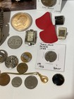 Vintage Junk Drawer Lot Watches Tobacco Pocketknife Coins Tokens Jewelry   55