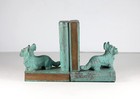 Antique Rare C1920-30 s Skye Terrier Bookends Spelter Oxidized Bronze Finish Dog