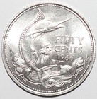 1966 Bahamas 50 Cents Silver Bu Queen Elizabeth Ii Marlin Fish  fc79 