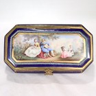 Antique Hand Painted Jeweled French Sevres Type Cobalt Blue Porcelain Table Box 