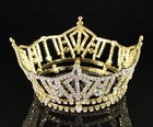 Miss America Full Crown Clear Austrian Rhinestone Hair Tiara Pageant T1297 Gold