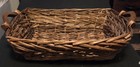    vintage Woven Rattan Wicker Basket Wooden Handles Rustic Storage Display   