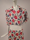 Vintage 1930   s 2 Pc Deco Floral Print Line Textured Cotton Dress Ensemble
