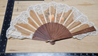 Antique Hand Painted   Wood Carved - Lace Hand Fan