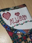 Cross-stiched alyssa handmade Personalized Quilt Look Christmas Stocking new 