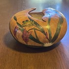 Vintage Hand Painted Carved Gourd Frog Lily Pad Art Natural Decorative Dish