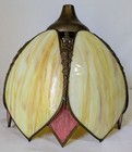 Tulip Pendant Swag Lamp Fixture Mcm Cream carmel Slag Glass Hanging  Vintage